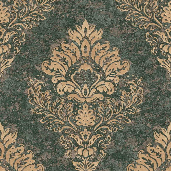 Papier peint baroque Profhome 379011-GU papier peint intissé légèrement texturé au style baroque mat vert or 5,33 m2