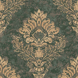 Papier peint baroque Profhome 379011-GU papier peint intissé légèrement texturé au style baroque mat vert or 5,33 m2
