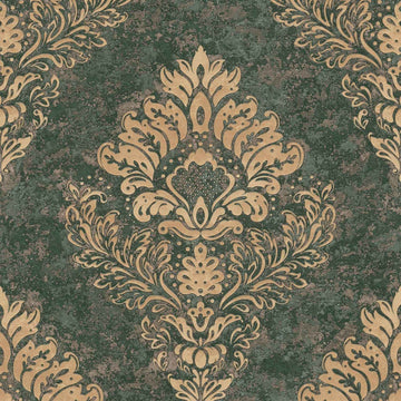 Papier peint baroque Profhome 379011-GU papier peint intissé légèrement texturé au style baroque mat vert or 5,33 m2