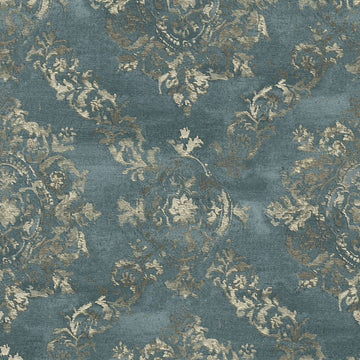 Papier peint baroque Profhome 387073-GU papier peint intissé gaufré à chaud légèrement texturé au style baroque brillant turquoise or pétrole 5,33 m2