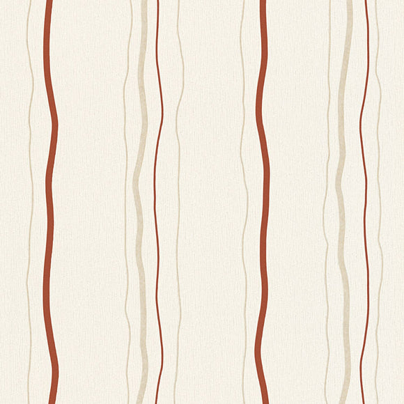 Papier peint à rayures Profhome 958731-GU papier peint intissé texturé avec des rayures mat crème rouge beige 5,33 m2