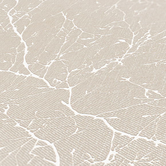 Papier peint nature Profhome 305074-GU papier peint intissé légèrement texturé avec un dessin nature et des accents métalliques crème blanc-perlé 5,33 m2