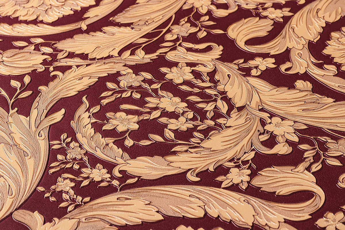 Exclusive luxury wallpaper Profhome 366927-GU textured non-woven wallpaper with shiny ornaments red gold brown 7.035 m2