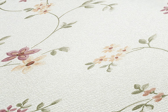 Papier peint floral Profhome 937701-GU papier peint intissé texturé avec un dessin floral mat blanc vert blanc crème vieux rose 5,33 m2