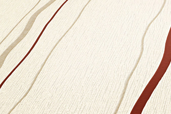 Papier peint à rayures Profhome 958731-GU papier peint intissé texturé avec des rayures mat crème rouge beige 5,33 m2