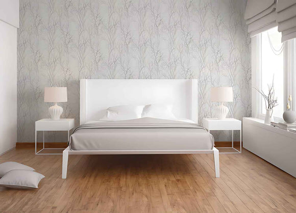 Papier peint nature Profhome 300941-GU papier peint intissé texturé avec un dessin nature mat blanc argent 5,33 m2