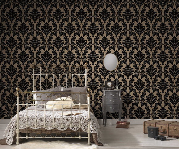 Papier peint baroque profhome 335804-gu papier peint intissé légèrement texturé au style baroque mat or noir 522 m2
