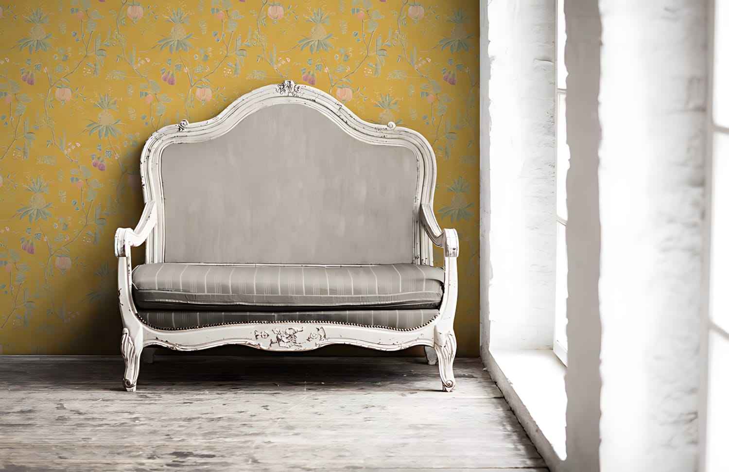 Papier peint intissé fleuri pour couloir Profhome 367194-GU Papier peint vintage jaune à fleurs 5,33 m2