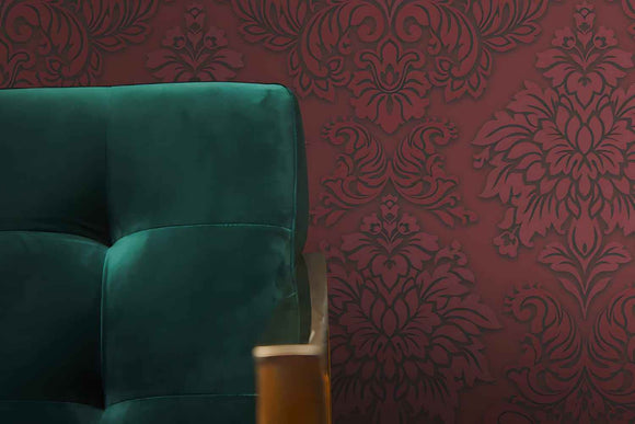 Papier peint baroque Profhome 368983-GU papier peint intissé légèrement texturé au style baroque scintillant rouge argent noir 5,33 m2