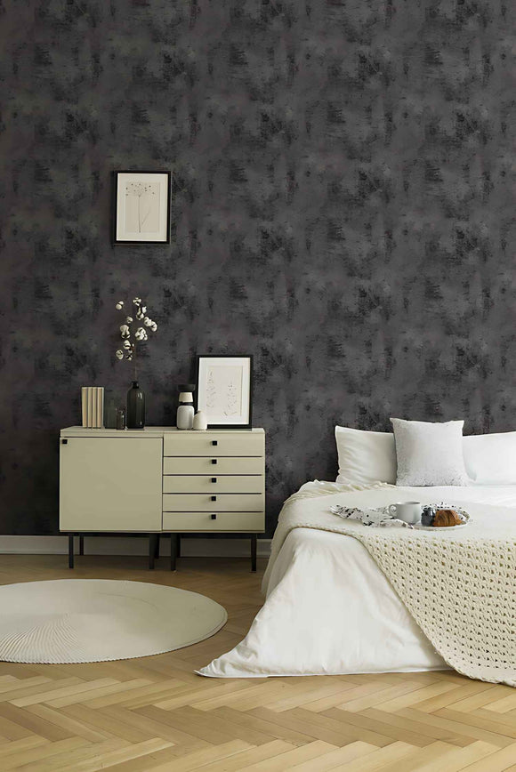 Papier peint ton-sur ton Profhome 374256-GU papier peint intissé légèrement texturé ton-sur-ton brillant noir argent 5,33 m2