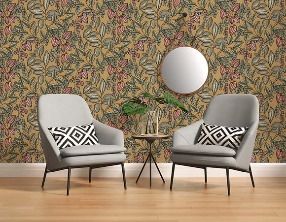 Papier peint floral Profhome 377544-GU papier peint intissé lisse avec un dessin floral mat jaune vert bleu rouge 5,33 m2