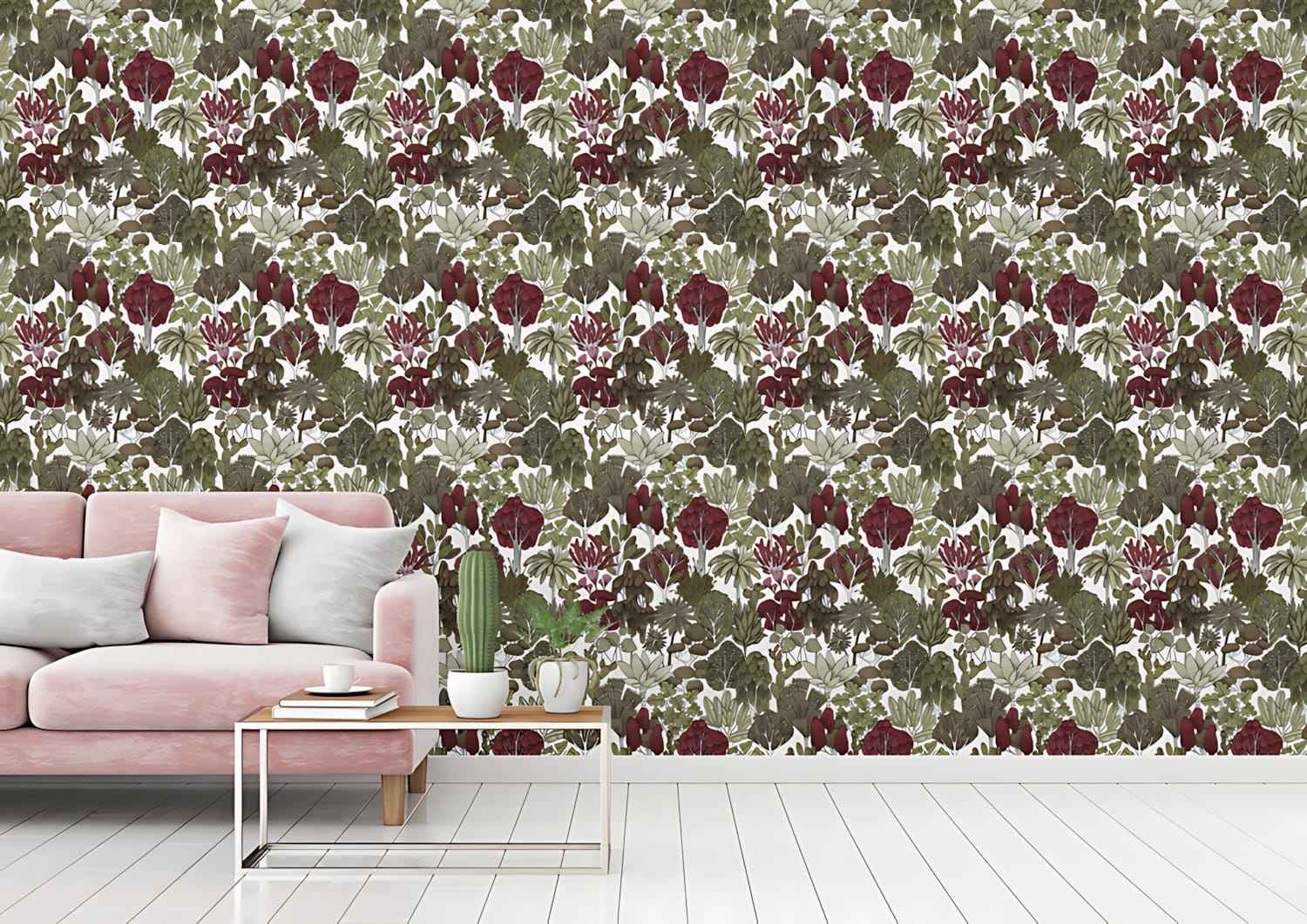 Papier peint nature Profhome 377572-GU papier peint intissé lisse avec des ornements floraux mat vert jaune blanc rouge 5,33 m2