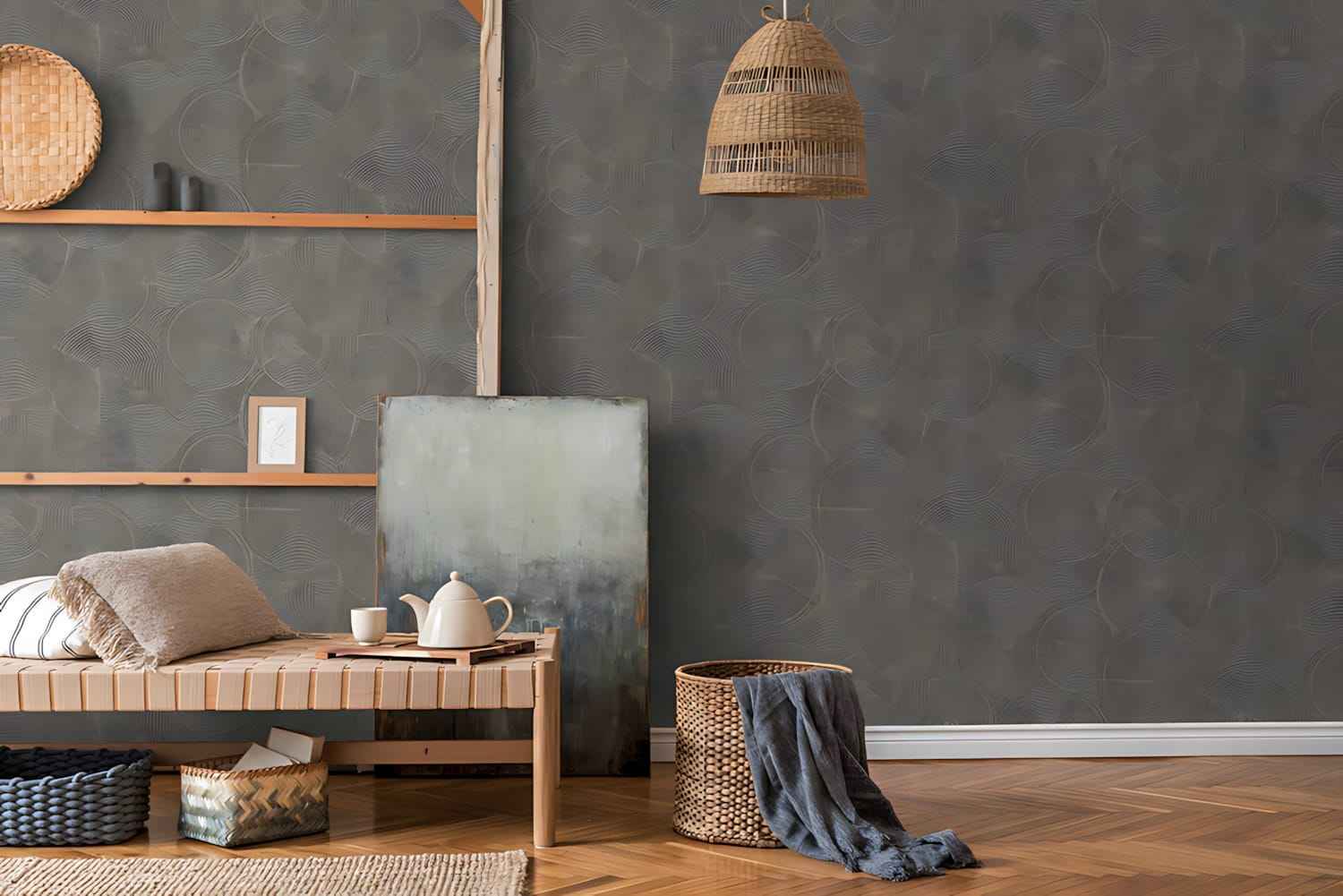 Papier peint à motifs graphiques Profhome 379004-GU papier peint intissé légèrement texturé avec un dessin graphique brillant noir or gris 5,33 m2