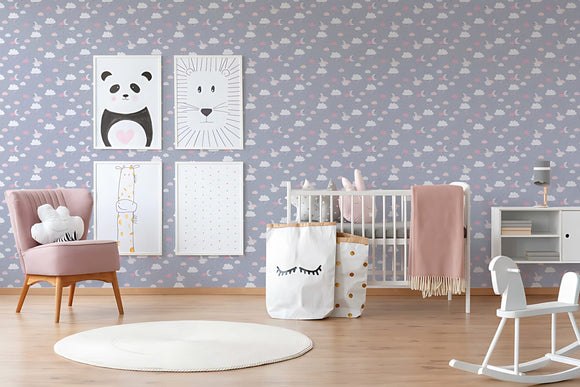 Papier peint enfants Profhome 381251-GU papier peint intissé légèrement texturé avec un dessin infantile mat gris rose beige blanc 5,33 m2