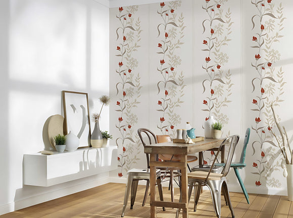 Papier peint floral Profhome 958741-GU papier peint intissé texturé avec un dessin floral mat crème rouge beige 5,33 m2