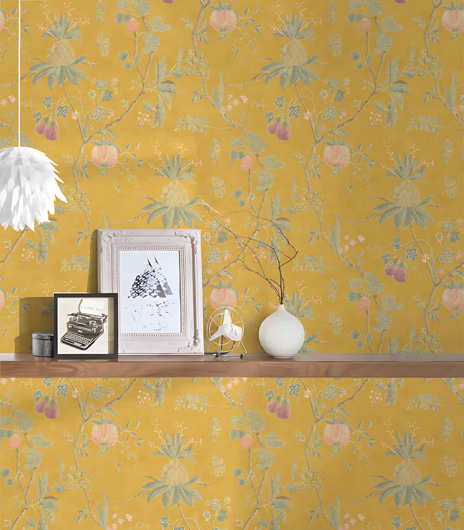 Papier peint intissé fleuri pour couloir Profhome 367194-GU Papier peint vintage jaune à fleurs 5,33 m2