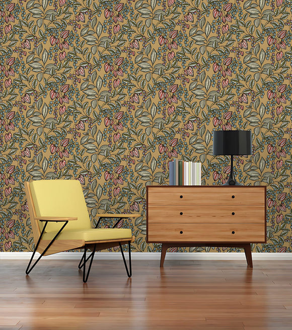 Papier peint floral Profhome 377544-GU papier peint intissé lisse avec un dessin floral mat jaune vert bleu rouge 5,33 m2