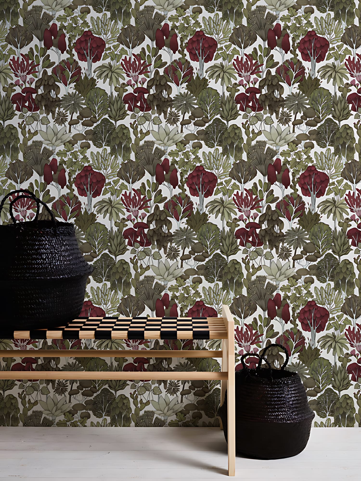 Papier peint nature Profhome 377572-GU papier peint intissé lisse avec des ornements floraux mat vert jaune blanc rouge 5,33 m2