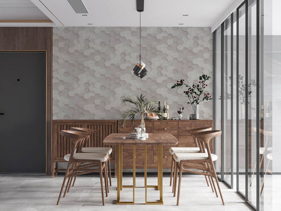 Papier peint pour cuisine et bain Profhome 387231-GU papier peint intissé gaufré à chaud lisse avec des figures géométriques mat gris blanc 5,33 m2