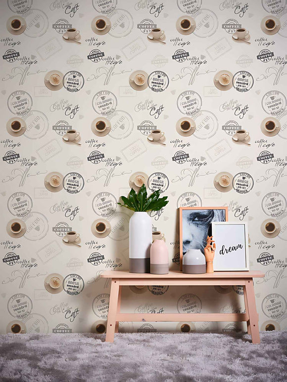 Papier peint pour cuisine et bain Profhome 943081-GU papier peint vinyle légèrement texturé design mat crème beige brun 5,33 m2