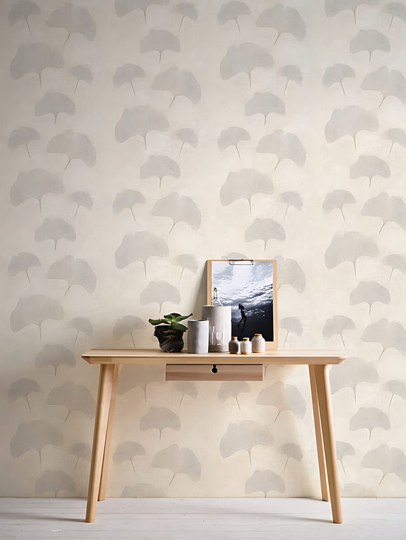 Papier peint floral Profhome 322653-GU papier peint intissé légèrement texturé avec un dessin floral et des accents métalliques beige argent brun 5,33 m2