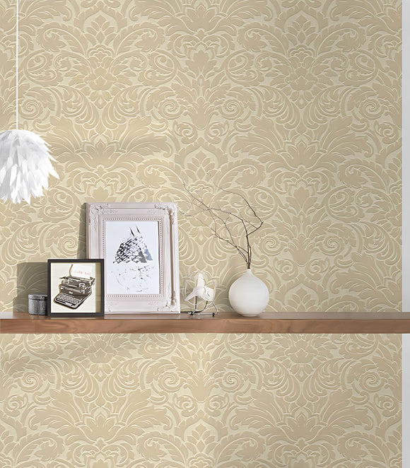 Papier peint baroque Profhome 335831-GU papier peint intissé légèrement texturé au style baroque mat beige 5,22 m2