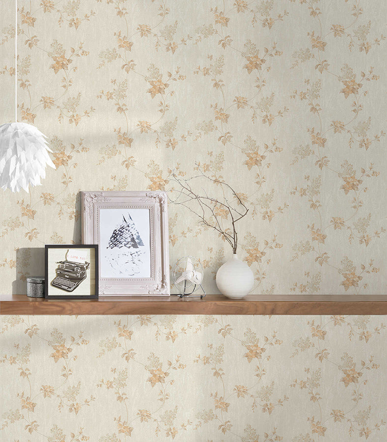 Papier peint floral profhome 372529-gu papier peint vinyle légèrement texturé avec un dessin floral mat beige blanc-crème blanc 533 m2