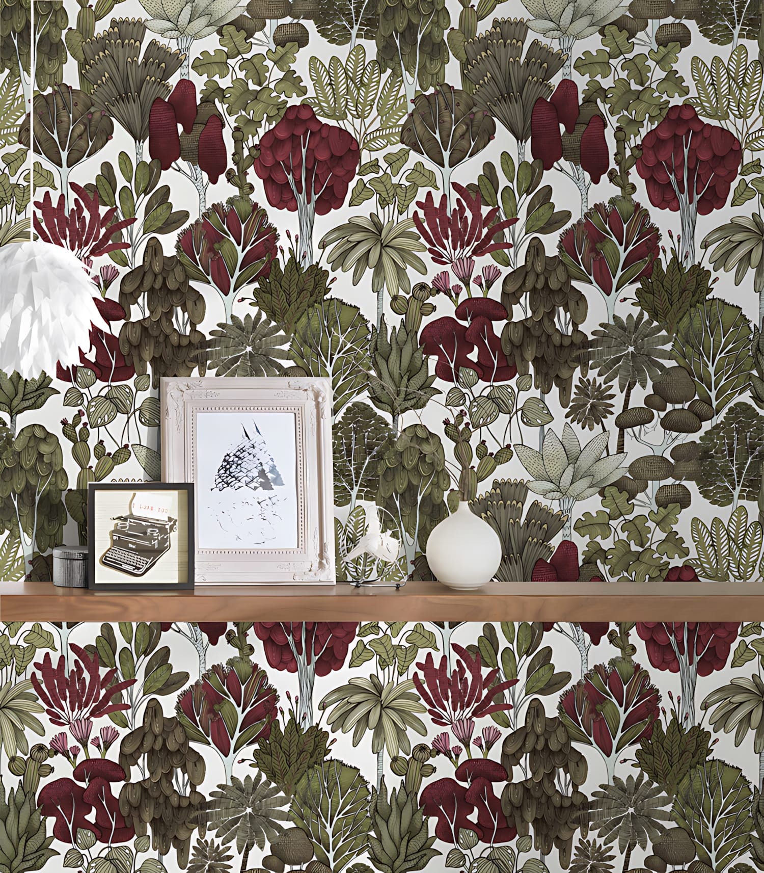 Papier peint nature Profhome 377572-GU papier peint intissé lisse avec des ornements floraux mat vert jaune blanc rouge 5,33 m2