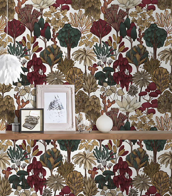 Papier peint nature Profhome 377577-GU papier peint intissé lisse avec des ornements floraux mat rouge beige brun vert 5,33 m2