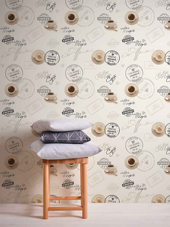 Papier peint pour cuisine et bain Profhome 943081-GU papier peint vinyle légèrement texturé design mat crème beige brun 5,33 m2