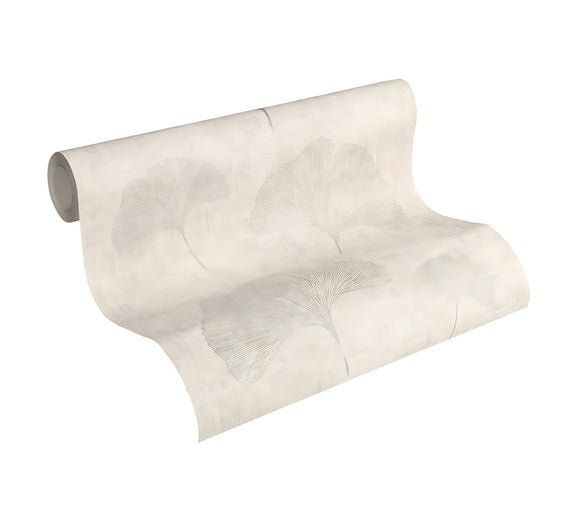 Papier peint floral Profhome 322653-GU papier peint intissé légèrement texturé avec un dessin floral et des accents métalliques beige argent brun 5,33 m2
