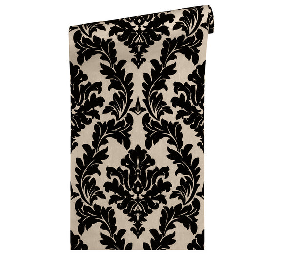 Papier peint baroque profhome 335804-gu papier peint intissé légèrement texturé au style baroque mat or noir 522 m2