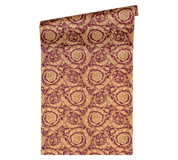 Papier peint de luxe exclusif profhome 366927-gu papier peint intissé texturé avec des ornements brillant rouge or brun 7035 m2