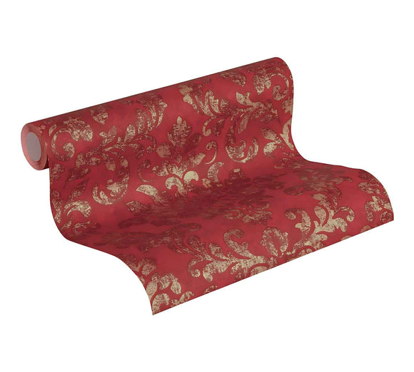 Papier peint baroque Profhome 374131-GU papier peint intissé légèrement texturé au style baroque brillant rouge or 5,33 m2