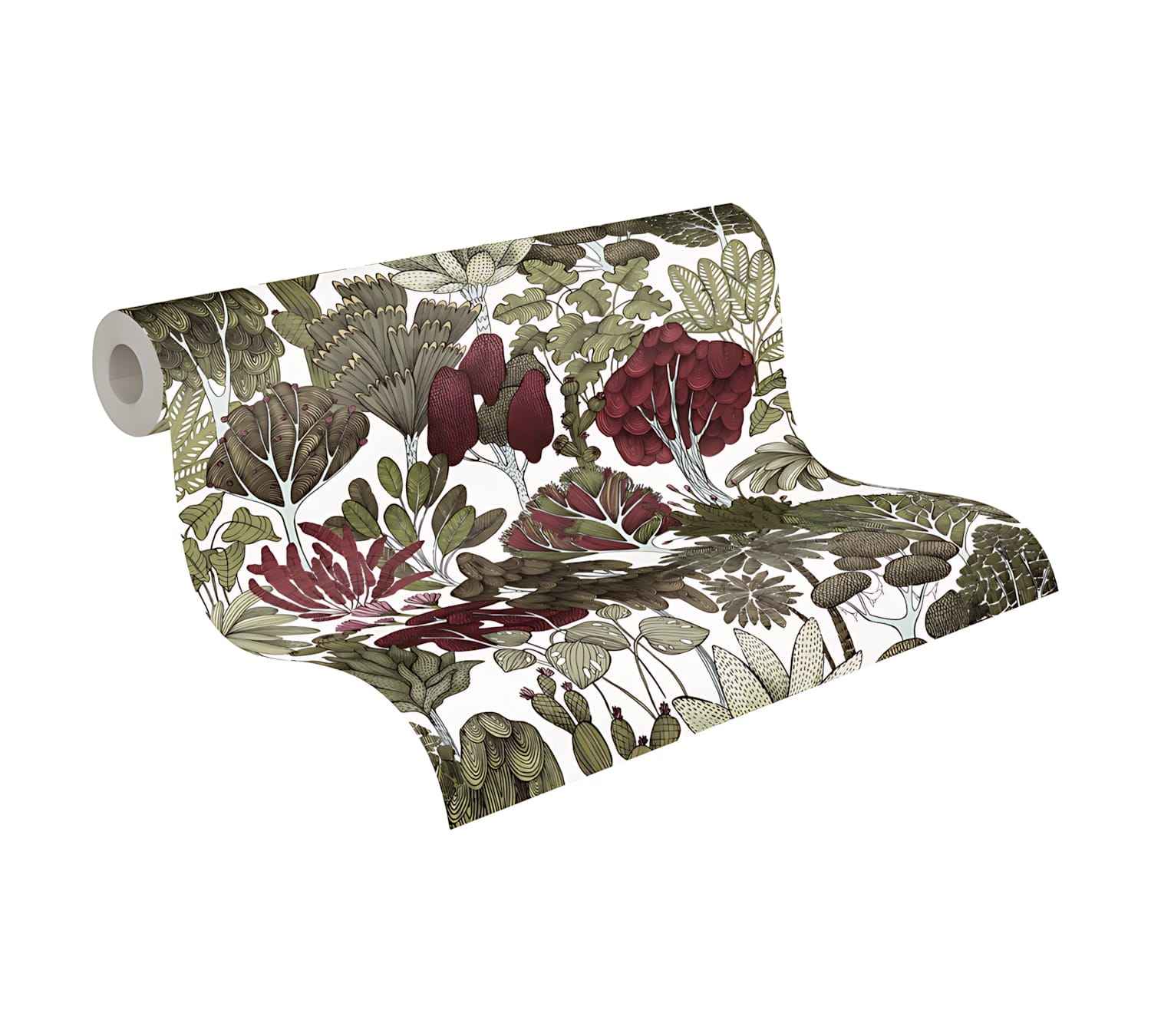 Papier peint nature Profhome 377572-GU papier peint intissé lisse avec des ornements floraux mat vert jaune blanc rouge 5,33 m2