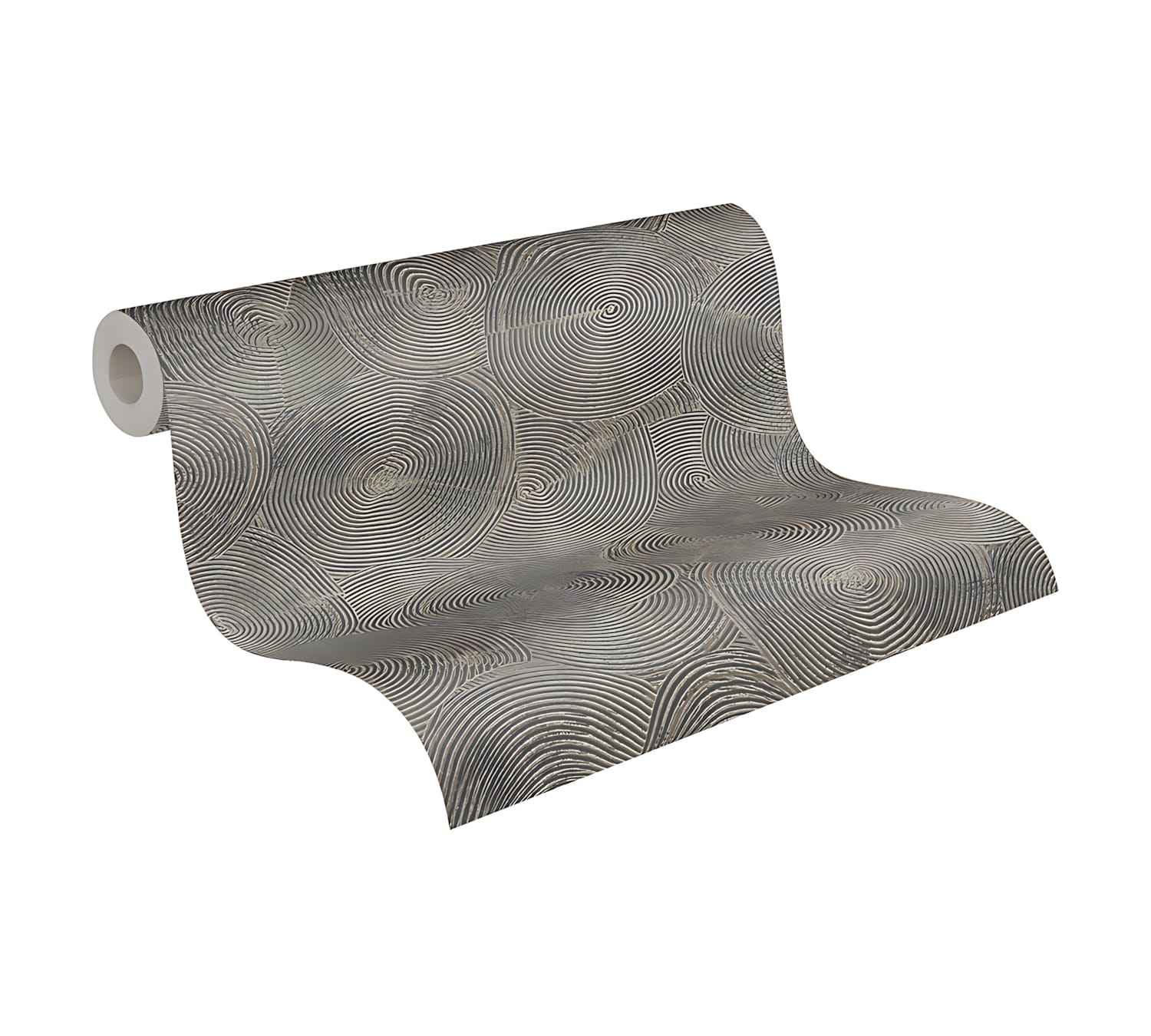 Papier peint à motifs graphiques Profhome 379004-GU papier peint intissé légèrement texturé avec un dessin graphique brillant noir or gris 5,33 m2