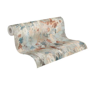 Papier peint aspect pierre carrelage Profhome 379541-GU papier peint intissé légèrement texturé à l'aspect de pierre mat gris rouge bleu beige 5,33 m2
