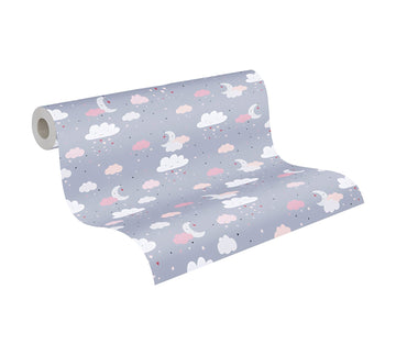 Papier peint enfants Profhome 381251-GU papier peint intissé légèrement texturé avec un dessin infantile mat gris rose beige blanc 5,33 m2 - 0
