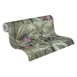 Papier peint moitf d'oiseaux Profhome 387382-GU papier peint non-tissé lisee sans texture lisse avec des colibris mat vert rose jaune turquoise 5,33 m2 - 0
