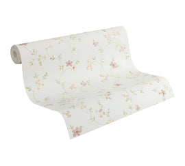 Papier peint floral Profhome 937701-GU papier peint intissé texturé avec un dessin floral mat blanc vert blanc crème vieux rose 5,33 m2 - 0