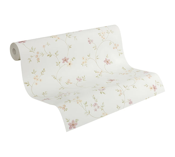 Papier peint floral Profhome 937701-GU papier peint intissé texturé avec un dessin floral mat blanc vert blanc crème vieux rose 5,33 m2