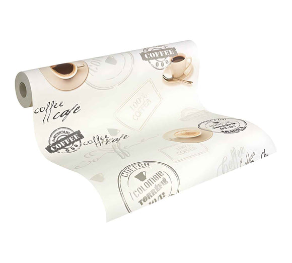 Papier peint pour cuisine et bain Profhome 943081-GU papier peint vinyle légèrement texturé design mat crème beige brun 5,33 m2