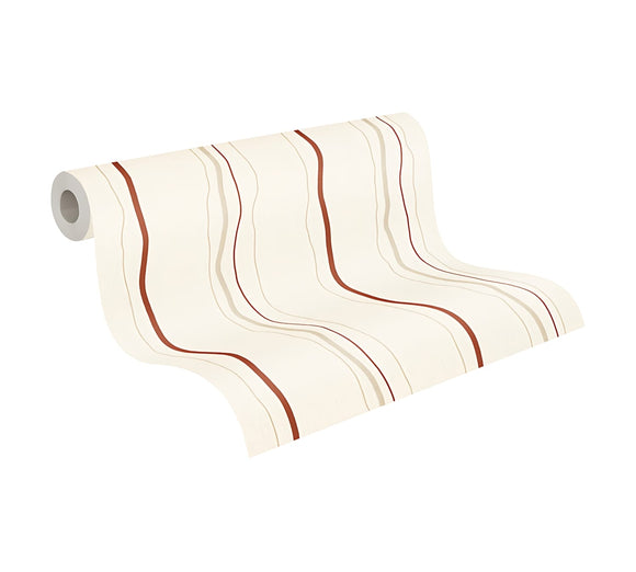 Papier peint à rayures Profhome 958731-GU papier peint intissé texturé avec des rayures mat crème rouge beige 5,33 m2