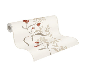 Papier peint floral Profhome 958741-GU papier peint intissé texturé avec un dessin floral mat crème rouge beige 5,33 m2 - 0