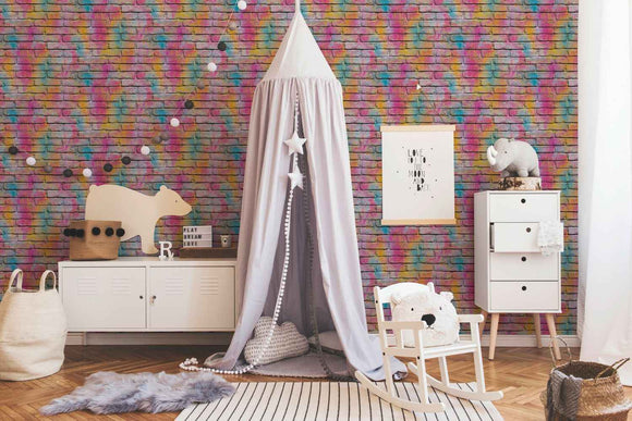 Papier peint aspect crépi Profhome 361001-GU papier peint intissé lisse avec un dessin infantile mat pourpre violet jaune 5,33 m2