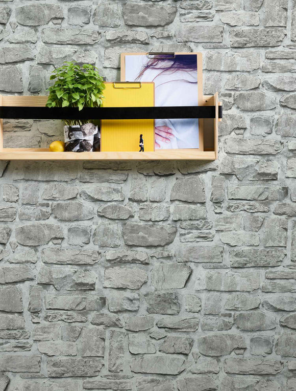 Papier peint aspect pierre carrelage Profhome 363701-GU papier peint intissé lisse avec un dessin nature mat gris beige 5,33 m2