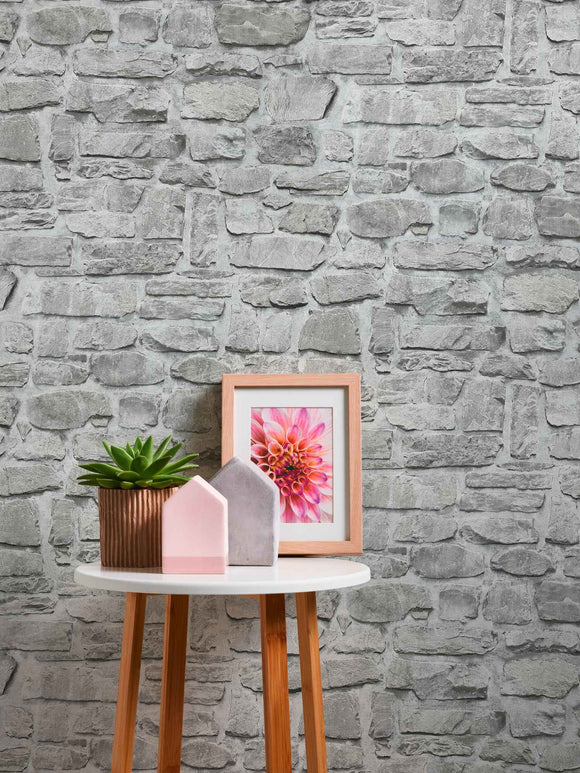 Papier peint aspect pierre carrelage Profhome 363701-GU papier peint intissé lisse avec un dessin nature mat gris beige 5,33 m2