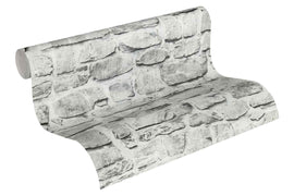 Papier peint aspect pierre carrelage Profhome 363701-GU papier peint intissé lisse avec un dessin nature mat gris beige 5,33 m2