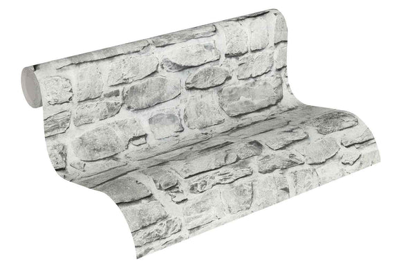 Papier peint aspect pierre carrelage Profhome 363701-GU papier peint intissé lisse avec un dessin nature mat gris beige 5,33 m2