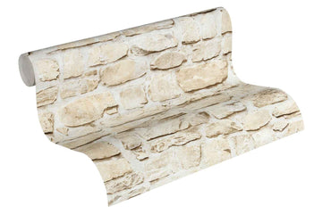 Papier peint aspect pierre carrelage Profhome 363703-GU papier peint intissé lisse avec un dessin nature mat beige jaune 5,33 m2